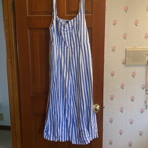 Blue and white striped maxi dress